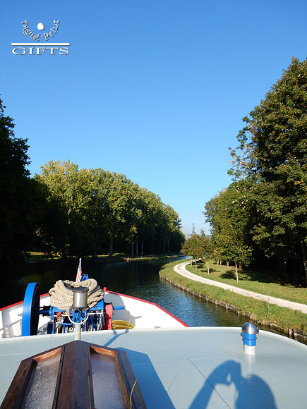 BARGA02 Bow of the Barge on Burgundy Canal In France
