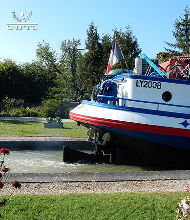 BARGA03 Stern of the Barge on The Burgundy Canal In France